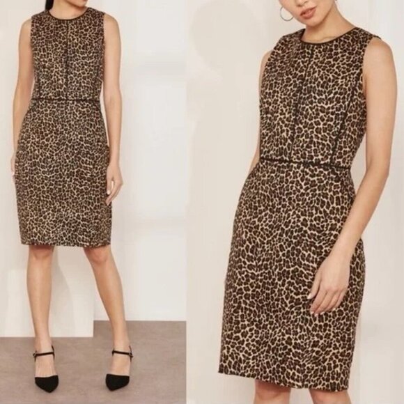 J. CREW Sheath Dress Leopard Print Bi-Stretch Cotton Versatile Trendy - Size 10 - Picture 1 of 8